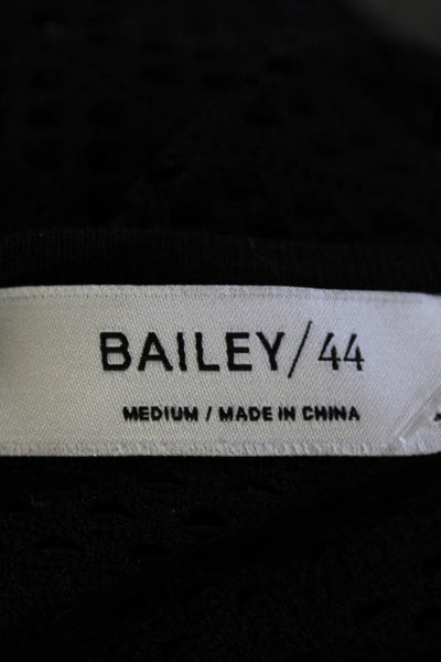 Bailey 44 Womens Mesh Textured Striped Print Short Sleeve Blouse Black Size M