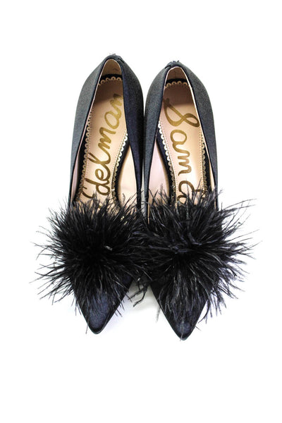 Sam Edelman Womens Haide Feathered Pom Pom Pointed Stiletto Heels Black Size 6