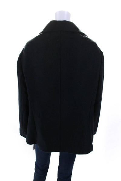 Jil Sander Womens Button Front Notched Lapel Oversized Coat Navy Wool Size IT 44