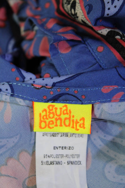 Agua Bendita Womens Floral Print V-Neck Long Sleeve Romper Purple Size S