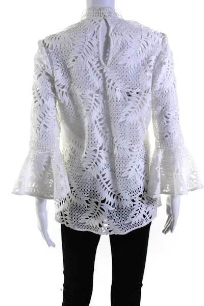 PatBO Womens Embroidered High Neck Long Sleeve Pullover Blouse Top White Size S