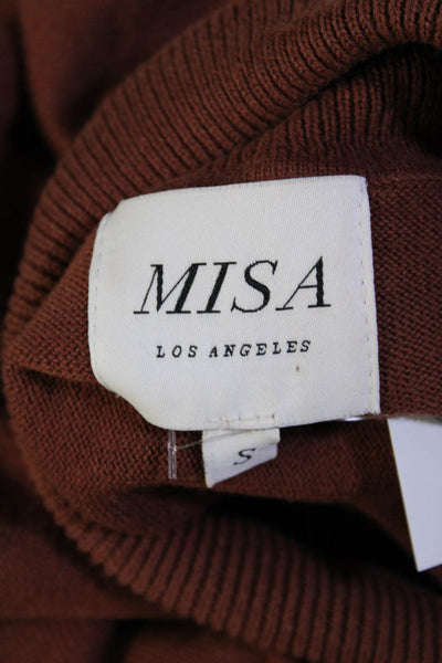Misa Womens Cotton Knit Long Sleeve Pullover Turtleneck Top Brown Size S