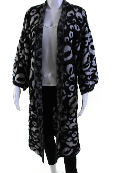 Akemi Kin Womens Animal Print Open Front Longline Cardigan Sweater Black Size OS