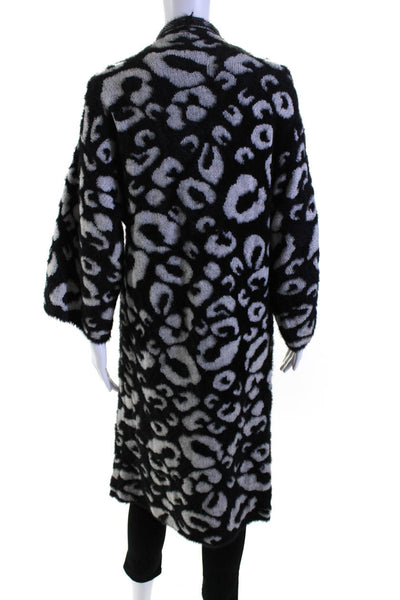 Akemi Kin Womens Animal Print Open Front Longline Cardigan Sweater Black Size OS