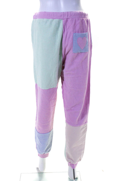 Love Shack Fancy Womens Mid Rise Pastel Color Block Joggers Pink Purple Small