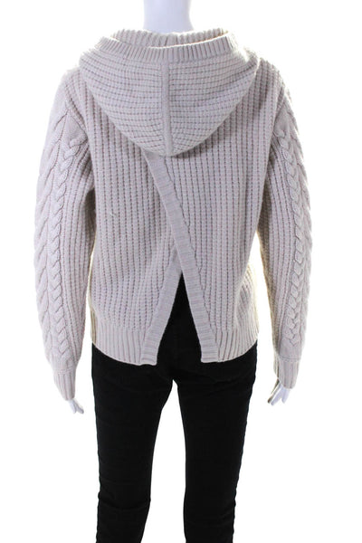 Naadam Womens Waffle Cable Knit Hooded Pullover Sweater Beige Wool Size Small