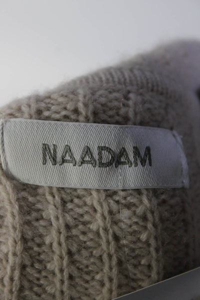 Naadam Womens Waffle Cable Knit Hooded Pullover Sweater Beige Wool Size Small
