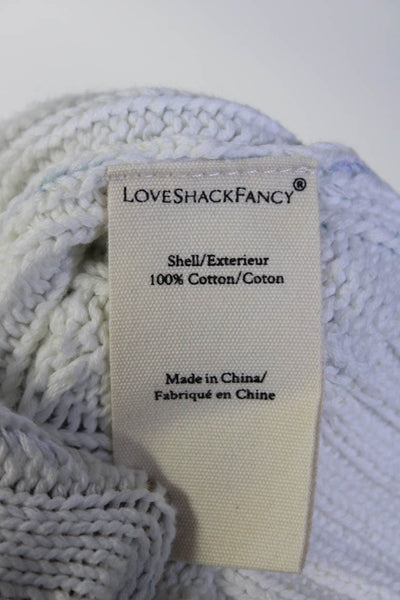 Love Shack Fancy Womens Floral Cable Knit Crew Neck Sweater Blue White Small