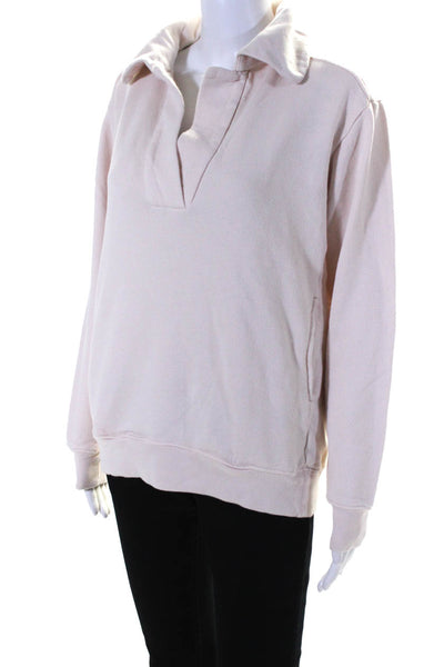 ALC Womens V Neck Fleece Collared Pullover Sweatshirt Light Pink Size Small