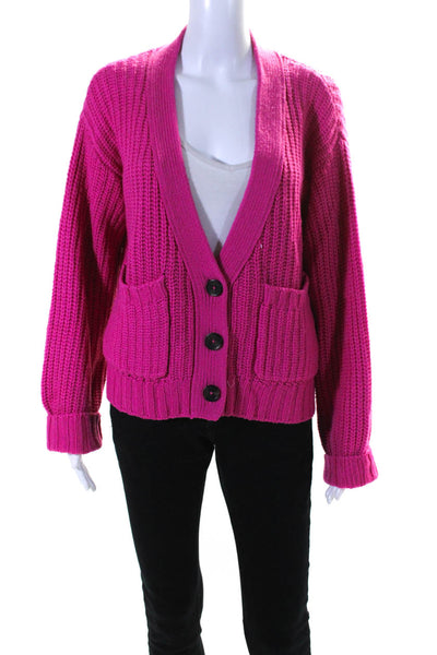 Pam & Gela Womens Oversize Thick Knit V Neck Cardigan Sweater Pink Size Small