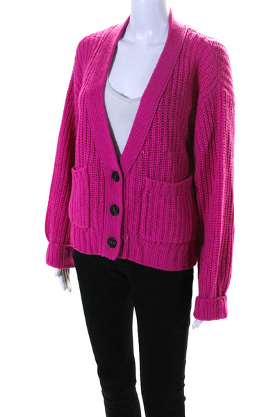 Pam & Gela Womens Oversize Thick Knit V Neck Cardigan Sweater Pink Size Small