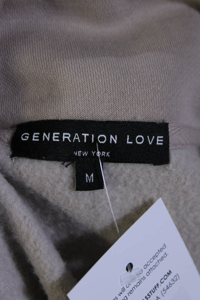 Generation Love Womens Turtleneck Puff Sleeve Pullover Sweatshirt Beige Medium