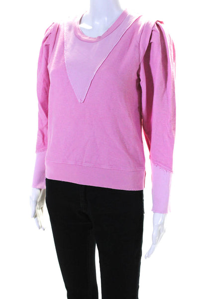 Love Shack Fancy Womens Terry Crew Neck Puff Sleeve Sweatshirt Pink Size Small