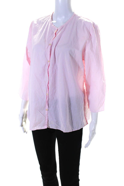 Eileen Fisher Womens 3/4 Sleeve Button Up Crew Neck Top Pink Cotton Size Large
