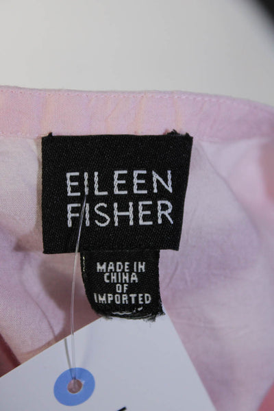 Eileen Fisher Womens 3/4 Sleeve Button Up Crew Neck Top Pink Cotton Size Large