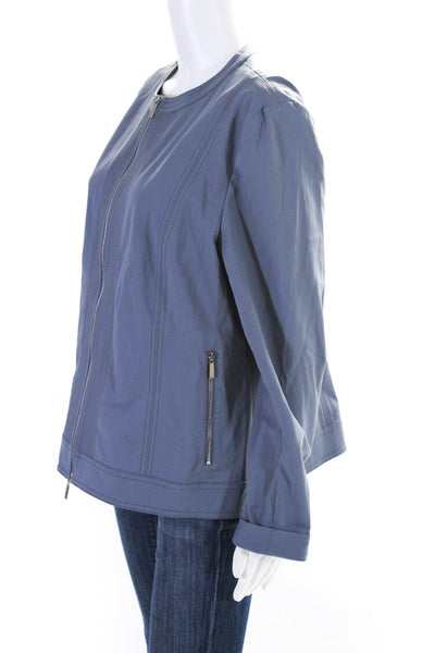 Lafayette 148 New York Womens Cotton Darted Zip Long Sleeve Jacket Blue Size 16