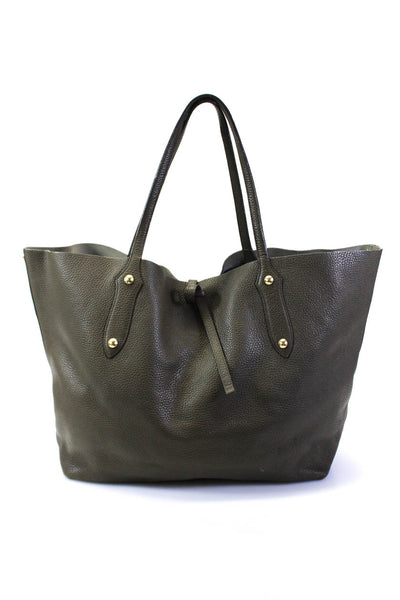 Annabel Ingall Womens Large Pebbled Leather Top Handle Tote Handbag Olive Green