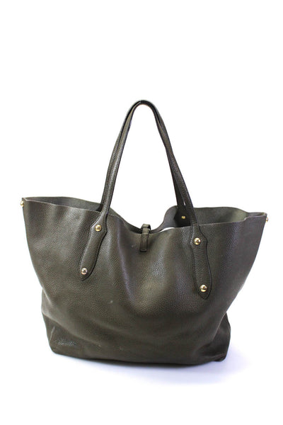 Annabel Ingall Womens Large Pebbled Leather Top Handle Tote Handbag Olive Green