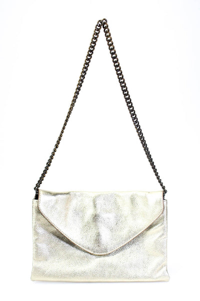J Crew Womens Metallic Pebbled Leather Chain Shoulder Bag Clutch Handbag Gold