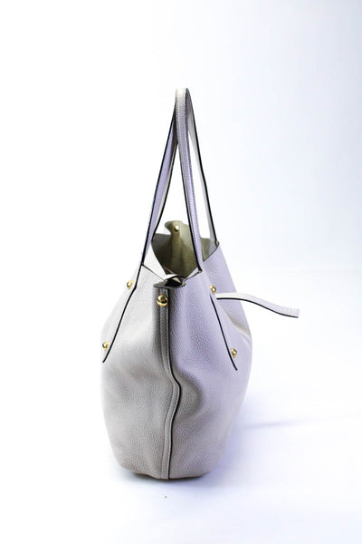 Annabel Ingall Womens Large Pebbled Leather Top Handle Tote Handbag Light Gray