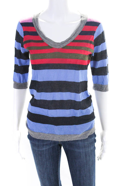 Nanette Lepore Womens 3/4 Sleeve Striped Knit Tee Shirt Sweater Multicolor Small