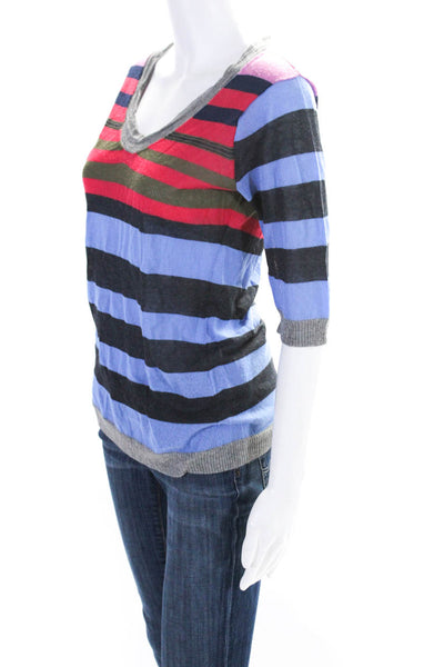 Nanette Lepore Womens 3/4 Sleeve Striped Knit Tee Shirt Sweater Multicolor Small