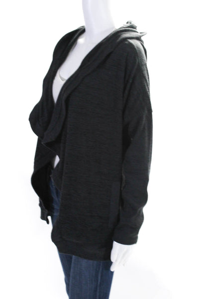 Athleta Womens Long Rib Knit Hooded Waterfall Cardigan Sweater Dark Gray Small