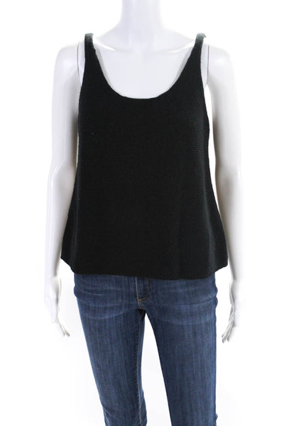Vince Womens Cotton Round Neck Sleeveless Knit Pullover Tank Top Black Size M