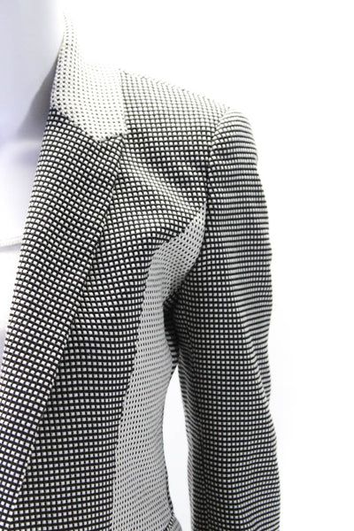 Reiss Womens Grid Print V-Neck Collared One Button Blazer Black Size S