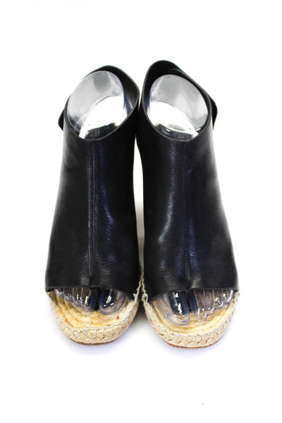 Celine Womens Hook & Loop Leather Espadrille Wedge Sandals Black Size 36 6
