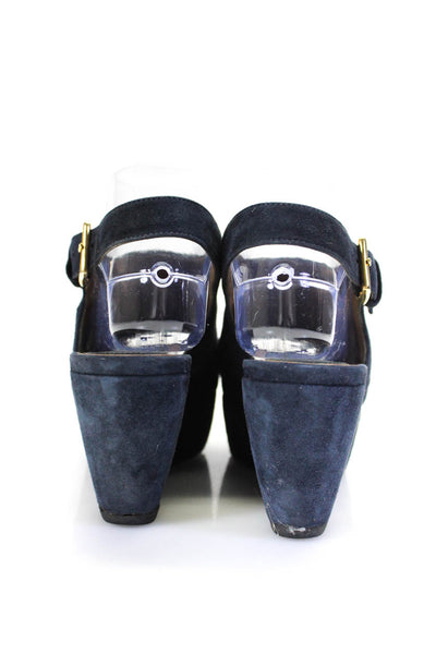 Marni Womens Peep Toe Slingback Wedge Sandals Navy Blue Suede Size 37 7