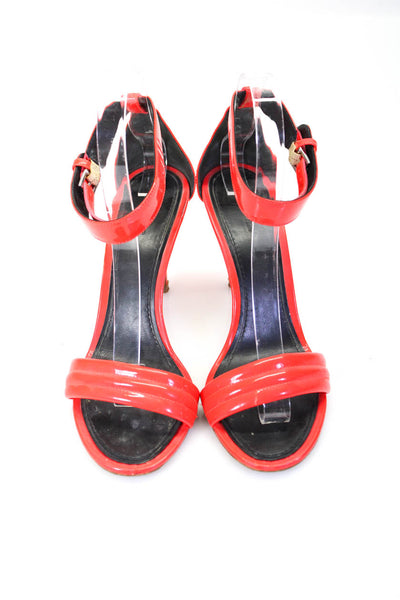 Celine Womens Ankle Strap Stiletto Sandals Red Patent Leather Size 36.5 6.5