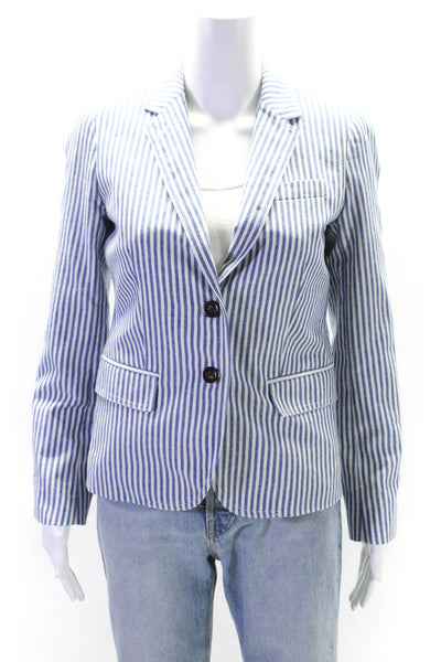 J Crew Womens Striped V-Neck Notch Collar Two Button Blazer Jacket White Size 2