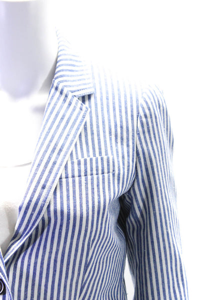 J Crew Womens Striped V-Neck Notch Collar Two Button Blazer Jacket White Size 2
