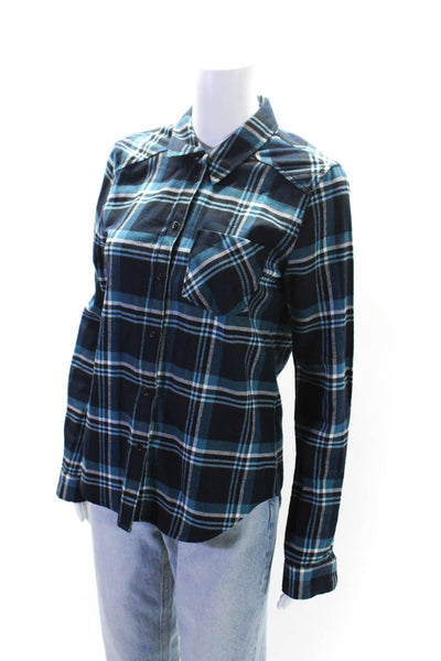 Paige Womens Cotton Plaid Collared Long Sleeve Button Up Blouse Top Blue Size XS