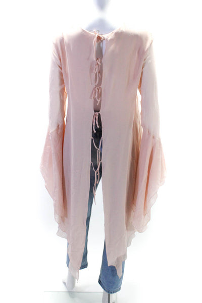 Antonio Berardi Womens Round Neck Long Sleeve Pullover Blouse Top Pink Size M