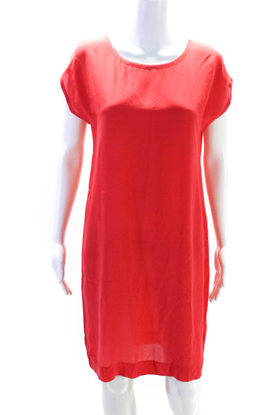 Hartford Womens Short Sleeve Crew Neck Shift Dress Red Silk Size 2