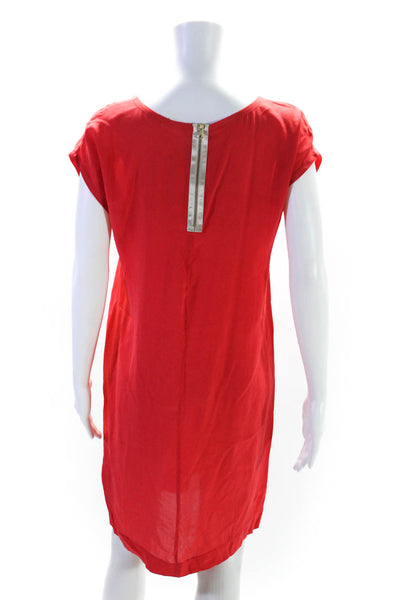 Hartford Womens Short Sleeve Crew Neck Shift Dress Red Silk Size 2