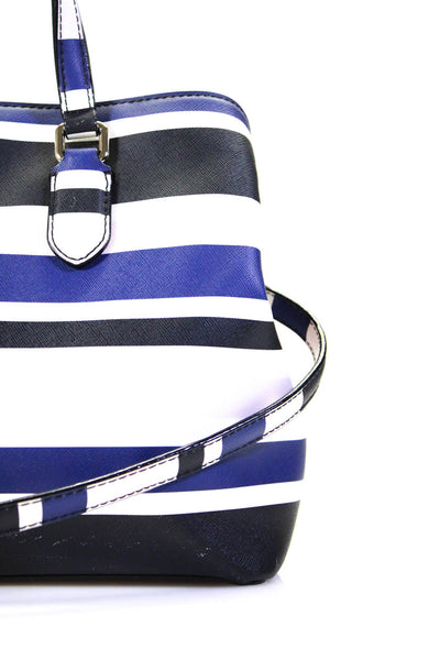 Kate Spade Womens Striped Saffiano Leather Satchel Handbag Pink Black Navy Blue