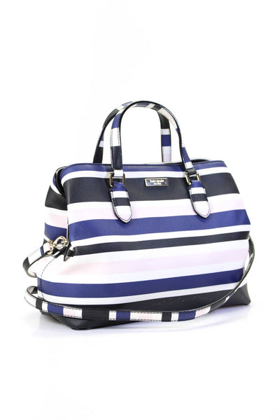 Kate Spade Womens Striped Saffiano Leather Satchel Handbag Pink Black Navy Blue