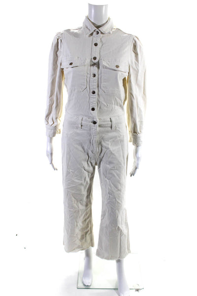 DL1961 Womens Button Front 3/4 Sleeve Collared Denim Jumpsuit White Size Small