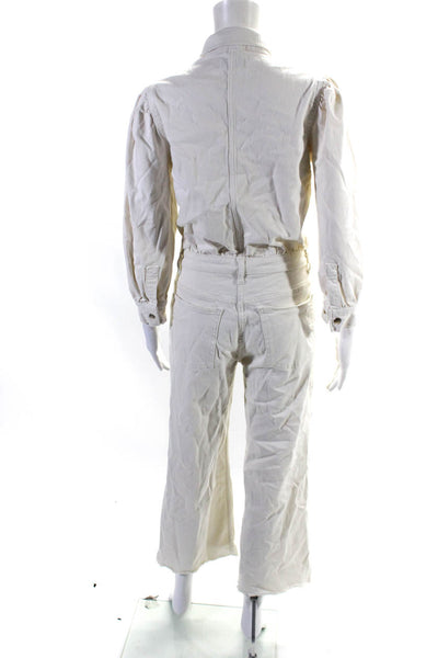DL1961 Womens Button Front 3/4 Sleeve Collared Denim Jumpsuit White Size Small