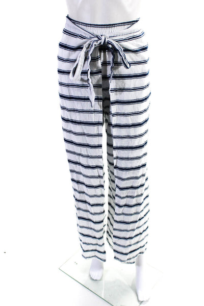 Faithfull Womens Striped Print Ruched Elastic Wrap Straight Pants White Size 4