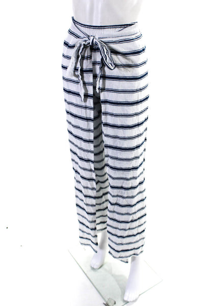 Faithfull Womens Striped Print Ruched Elastic Wrap Straight Pants White Size 4