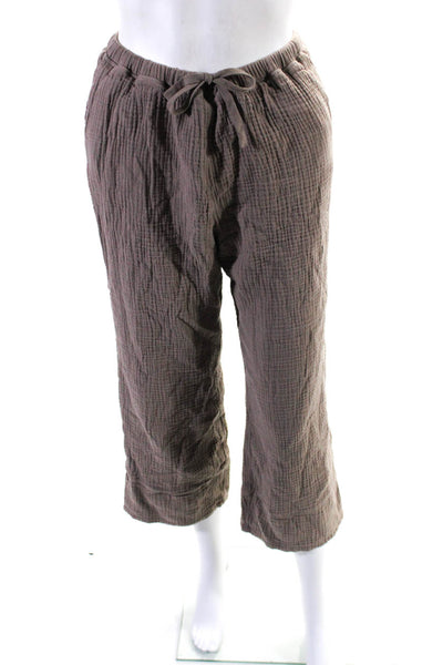 Splendid Womens Cotton Textured Buttoned Collared Top Pants Set Brown Size L