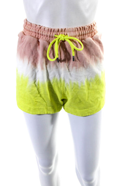 ATM Womens Cotton Ombre Print Zipped Hooded Jacket Shorts Set Yellow Size M