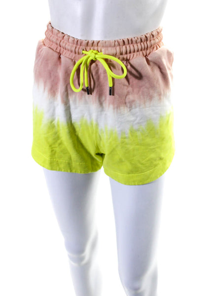 ATM Womens Cotton Ombre Print Zipped Hooded Jacket Shorts Set Yellow Size M