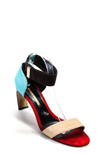 Nicholas Kirkwood Women Color Block Ankle Strap Sandals Brown Blue Red 40.5 10.5