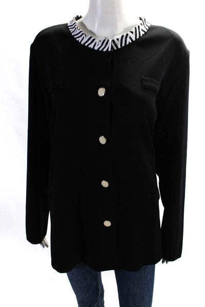 Exclusively Misook Womens Button Front Round Neck Knit Shirt Black White Size 1X