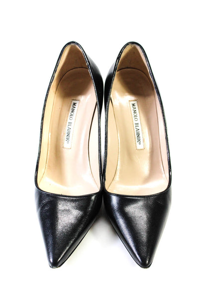 Manolo Blahnik Womens Leather Pointed Toe High Heel Pumps Black Size 7US 37EU